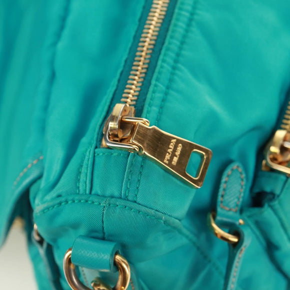 PRADA Shoulder Bag Nylon Turquoise Blue Gold Auth 171551A