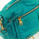 PRADA Shoulder Bag Nylon Turquoise Blue Gold Auth 171551A-24