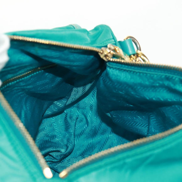 PRADA Shoulder Bag Nylon Turquoise Blue Gold Auth 171551A