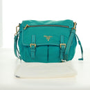 PRADA Shoulder Bag Nylon Turquoise Blue Gold Auth 171551A-12