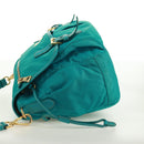 PRADA Shoulder Bag Nylon Turquoise Blue Gold Auth 171551A-4