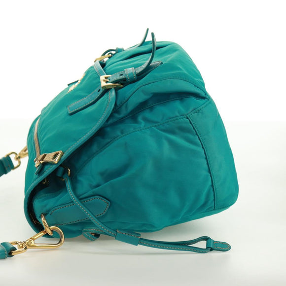 PRADA Shoulder Bag Nylon Turquoise Blue Gold Auth 171551A