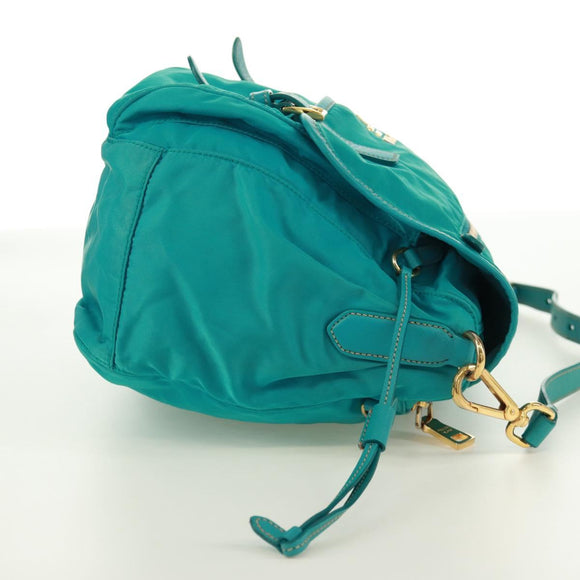 PRADA Shoulder Bag Nylon Turquoise Blue Gold Auth 171551A
