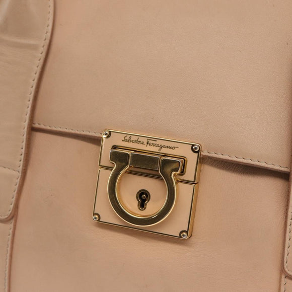 Salvatore Ferragamo Gancini Shoulder Bag Leather Pink Gold Auth 171552