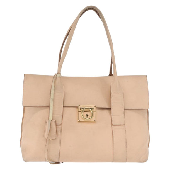 Salvatore Ferragamo Gancini Shoulder Bag Leather Pink Gold Auth 171552