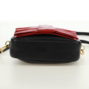PRADA lint Schoudertas Leer Zwart Rood goud Auth 171555V-5