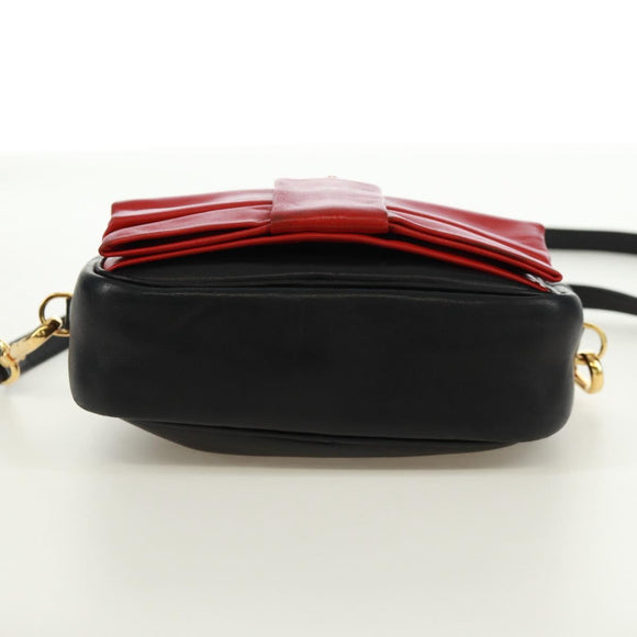 PRADA lint Schoudertas Leer Zwart Rood goud Auth 171555V