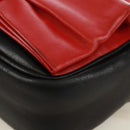 PRADA lint Schoudertas Leer Zwart Rood goud Auth 171555V-16