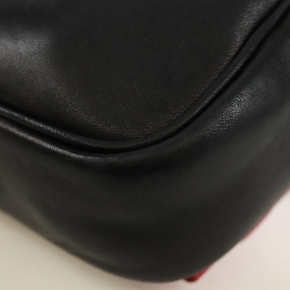 PRADA lint Schoudertas Leer Zwart Rood goud Auth 171555V