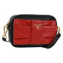 PRADA lint Schoudertas Leer Zwart Rood goud Auth 171555V-1