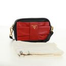 PRADA lint Schoudertas Leer Zwart Rood goud Auth 171555V-12