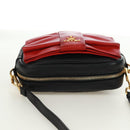 PRADA lint Schoudertas Leer Zwart Rood goud Auth 171555V-6