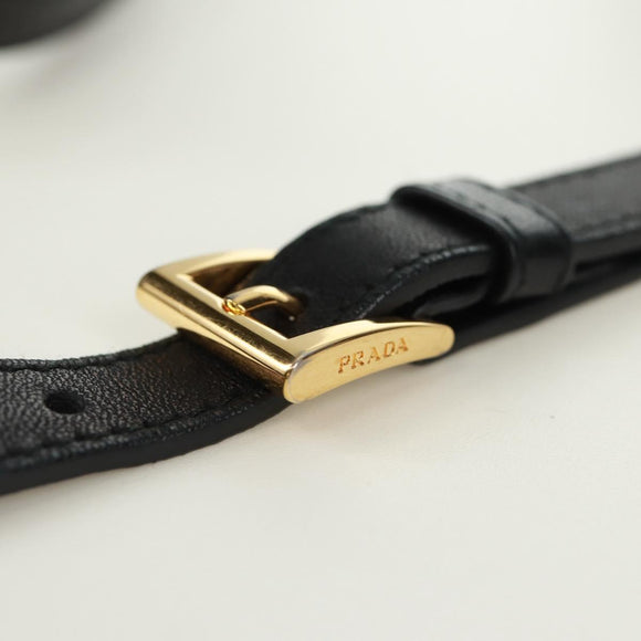PRADA lint Schoudertas Leer Zwart Rood goud Auth 171555V