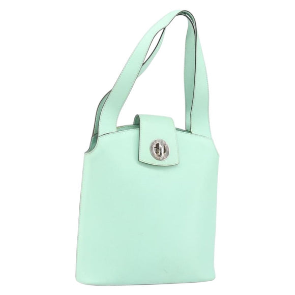 CELINE Circle Hand Bag Leather Green Silver Auth 171568