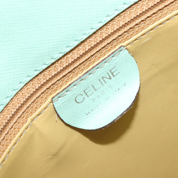 CELINE Circle Hand Bag Leather Green Silver Auth 171568