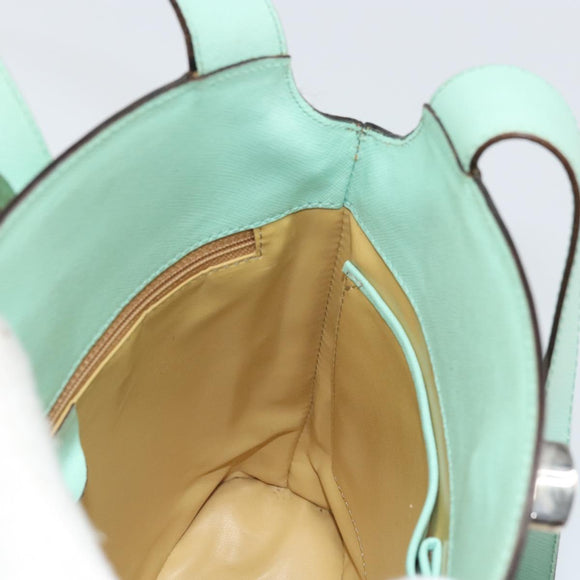 CELINE Circle Hand Bag Leather Green Silver Auth 171568