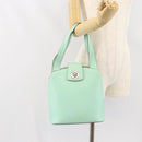 CELINE Circle Hand Bag Leather Green Silver Auth 171568-24