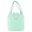 CELINE Circle Hand Bag Leather Green Silver Auth 171568-3