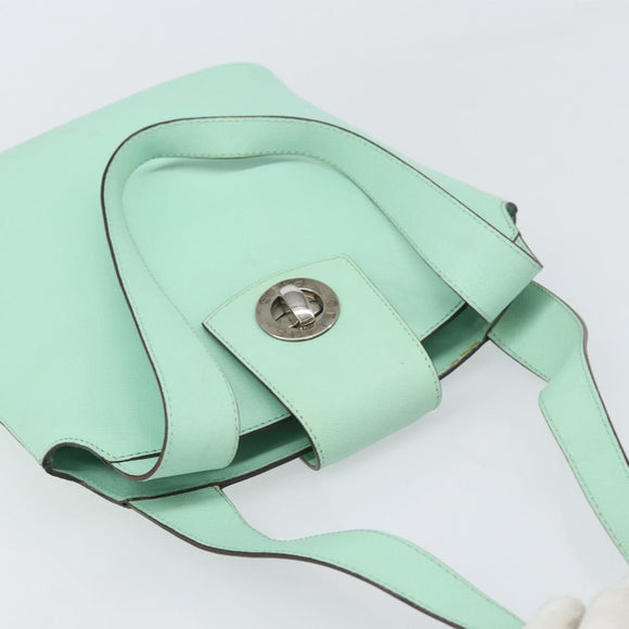 CELINE Circle Hand Bag Leather Green Silver Auth 171568