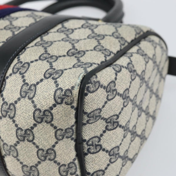 GUCCI GG Supreme Sherry Line Boston Bag PVC Navy Gold 010 47 301 Auth 171571