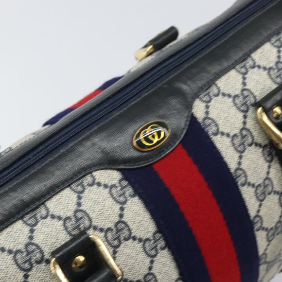 GUCCI GG Supreme Sherry Line Boston Bag PVC Navy Gold 010 47 301 Auth 171571