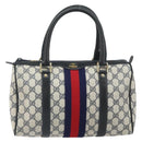 GUCCI GG Supreme Sherry Line Boston Bag PVC Navy Gold 010 47 301 Auth 171571-13