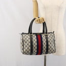 GUCCI GG Supreme Sherry Line Boston Bag PVC Navy Gold 010 47 301 Auth 171571-24