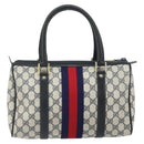 GUCCI GG Supreme Sherry Line Boston Bag PVC Navy Gold 010 47 301 Auth 171571-2