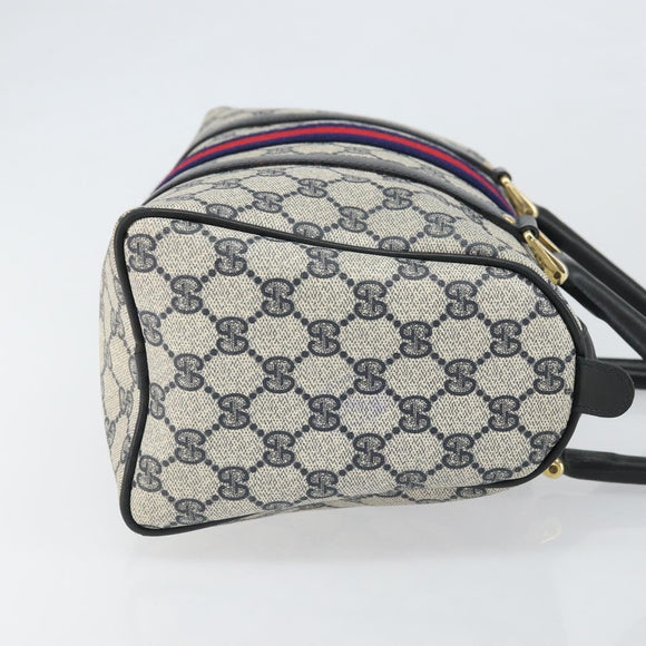 GUCCI GG Supreme Sherry Line Boston Bag PVC Navy Gold 010 47 301 Auth 171571