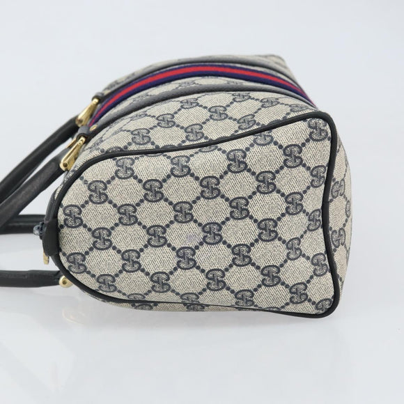GUCCI GG Supreme Sherry Line Boston Bag PVC Navy Gold 010 47 301 Auth 171571