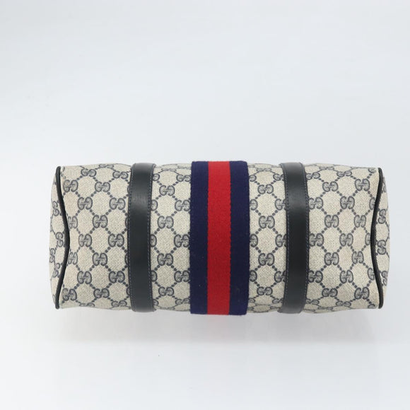 GUCCI GG Supreme Sherry Line Boston Bag PVC Navy Gold 010 47 301 Auth 171571