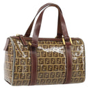 FENDI Zucchino Canvas Boston Bag Patent leather Brown Gold Auth 171572-1