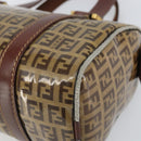 FENDI Zucchino Canvas Boston Bag Patent leather Brown Gold Auth 171572-10