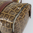 FENDI Zucchino Canvas Boston Bag Patent leather Brown Gold Auth 171572-12