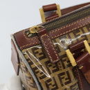 FENDI Zucchino Canvas Boston Bag Patent leather Brown Gold Auth 171572-14