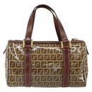 FENDI Zucchino Canvas Boston Bag Patent leather Brown Gold Auth 171572-3