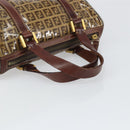 FENDI Zucchino Canvas Boston Bag Patent leather Brown Gold Auth 171572-7
