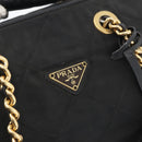 PRADA Chain Hand Bag Nylon Black Gold Auth 171579-19