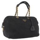 PRADA Chain Hand Bag Nylon Black Gold Auth 171579-1