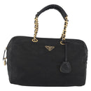 PRADA Chain Hand Bag Nylon Black Gold Auth 171579-13
