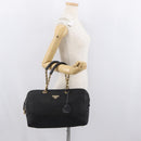 PRADA Chain Hand Bag Nylon Black Gold Auth 171579-25