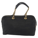 PRADA Chain Hand Bag Nylon Black Gold Auth 171579-2