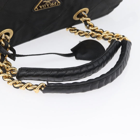 PRADA Chain Hand Bag Nylon Black Gold Auth 171579