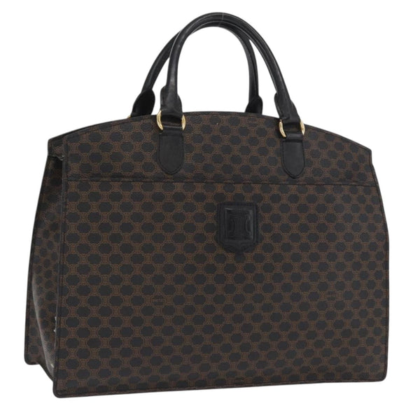 CELINE Macadam Canvas Hand Bag PVC Leather Black Gold Auth 171585