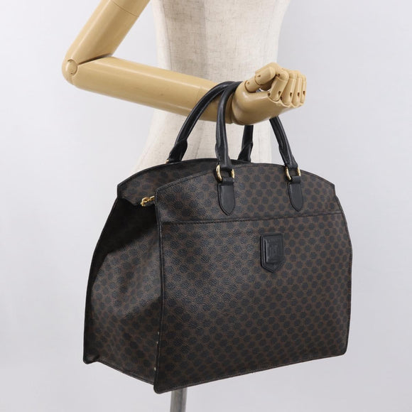 CELINE Macadam Canvas Hand Bag PVC Leather Black Gold Auth 171585