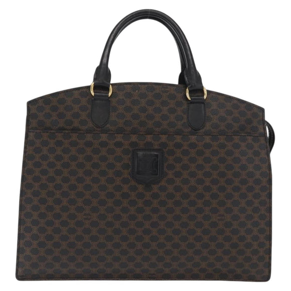 CELINE Macadam Canvas Hand Bag PVC Leather Black Gold Auth 171585