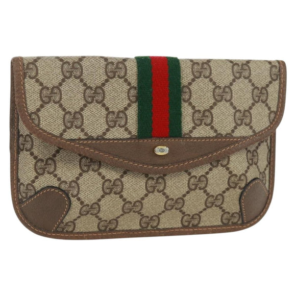 GUCCI GG Supreme Web Sherry Line Pouch PVC Beige Gold 89 01 021 Auth 171587V