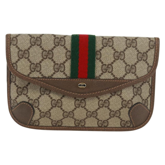 GUCCI GG Supreme Web Sherry Line Pouch PVC Beige Gold 89 01 021 Auth 171587V