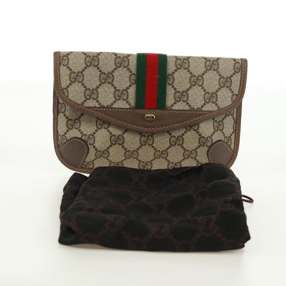 GUCCI GG Supreme Web Sherry Line Pouch PVC Beige Gold 89 01 021 Auth 171587V