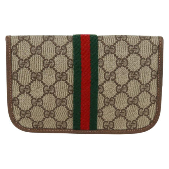 GUCCI GG Supreme Web Sherry Line Pouch PVC Beige Gold 89 01 021 Auth 171587V